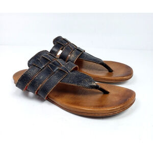 Bed Stu Yoli Womens Size 7 Black Lux Leather Distressed Slip On Thong Sandals